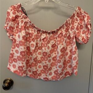 Volcom White Cream Puff Sleeve Crop Blouse